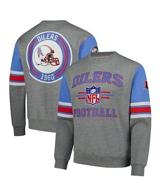 Mitchell & Ness Men's Heather Gray Houston Oilers All Over 4.0 Vintage Logo Pullover Sweatshirt