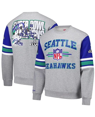 Mitchell & Ness Men's Heather Gray Seattle Seahawks All Over 4.0 Vintage Logo Pullover Sweatshirt