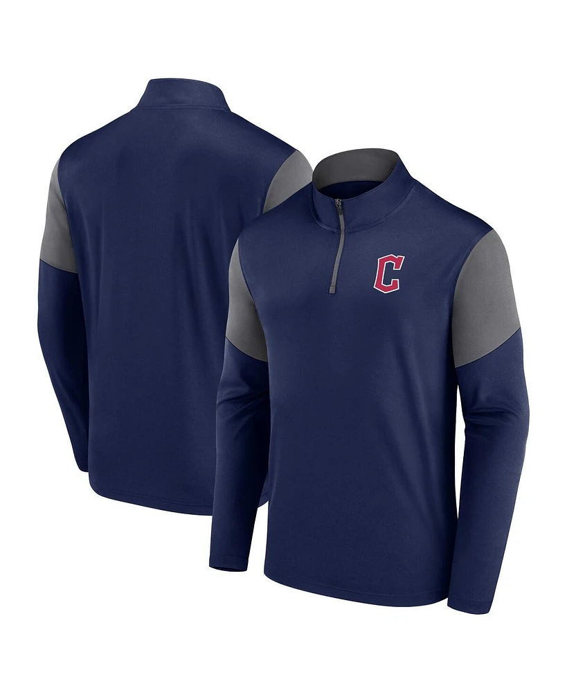 Fanatics Men's Navy Cleveland Guardians Logo Quarter-Zip Top