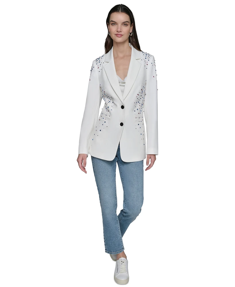 Karl Lagerfeld Paris Petite Embellished One-Button Blazer