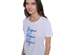 Karl Lagerfeld Paris Petite Bonjour Embellished Crewneck T-Shirt