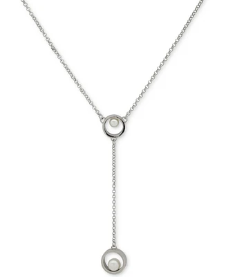 Karl Lagerfeld Paris Silver-Tone Imitation Pearl Circle Link Lariat Necklace, 16" + 3" extender