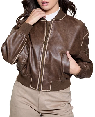 Guess Women's Angelique Faux-Leather Bomber Jacket