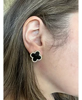 Rivka Friedman Onyx and Cubic Zirconia Clover Stud Earrings