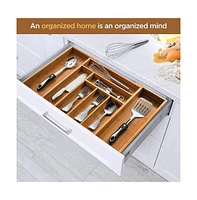 Bambusi Expandable Silverware Organizer - Bamboo Kitchen Drawer Organizer, Utensil Holder