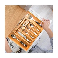 Bambusi Expandable Silverware Organizer - Bamboo Kitchen Drawer Organizer, Utensil Holder