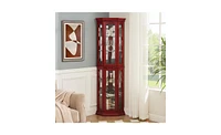 Slickblue Lighted Corner Curio Cabinet with Glass Display Shelves & Tempered Glass Door Elegant Storage Solution
