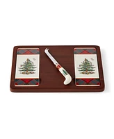 Spode Christmas Tree Tartan Cheese Board Knife Set