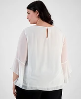 Kasper Plus Ruffle-Sleeve Blouse