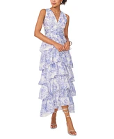 1.state Women's Printed Tiered Ruffled Maxi Dress