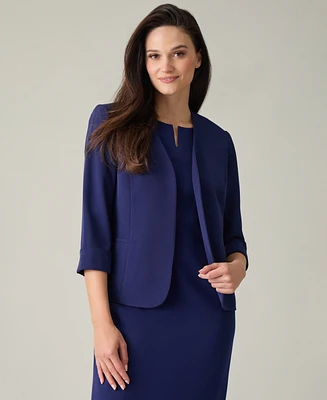 Kasper Petite Stretch Crepe Open-Front Roll-Sleeve Jacket