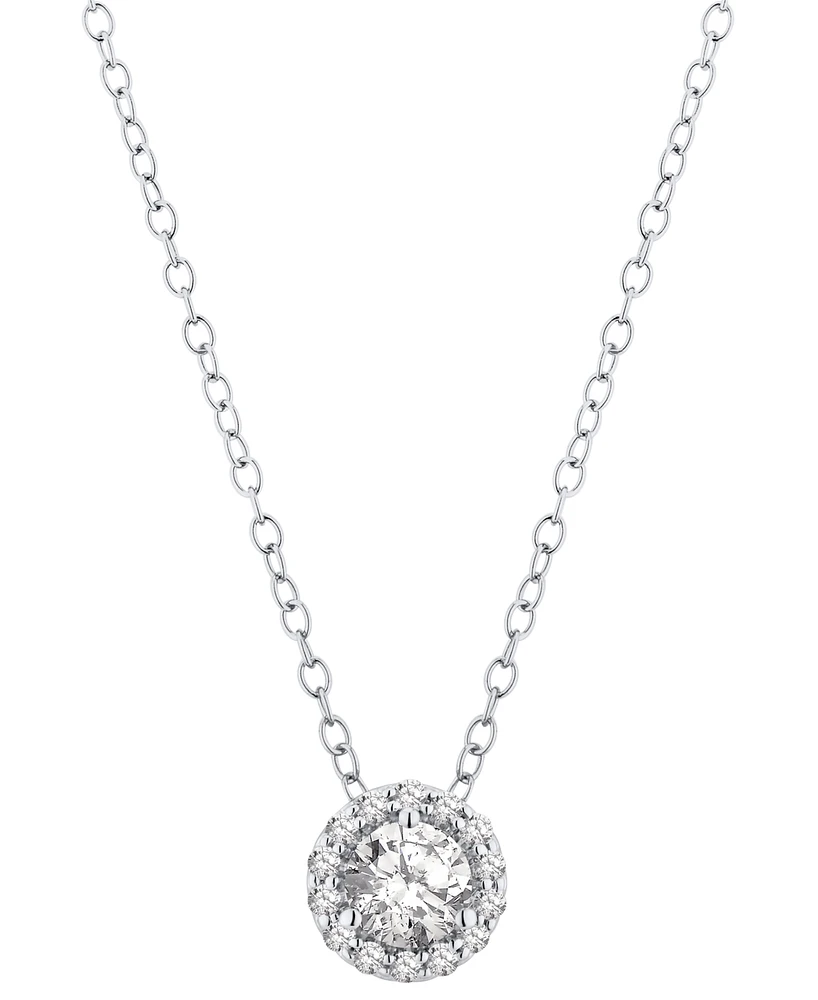 Gia Certified Diamond 18" Halo Pendant Necklace (5/8 ct. t.w.) in 14k White Gold