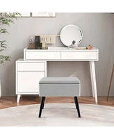 Costway 2 Pcs Velvet Vanity Stool Ottoman with Storage Solid Wood Legs Flip-Up Top