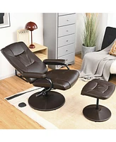 Gouun 360 Pvc Leather Swivel Recliner Chair with Ottoman