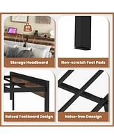 Sugift Full Size Bed Frame with Charging Station and Storage Headboard