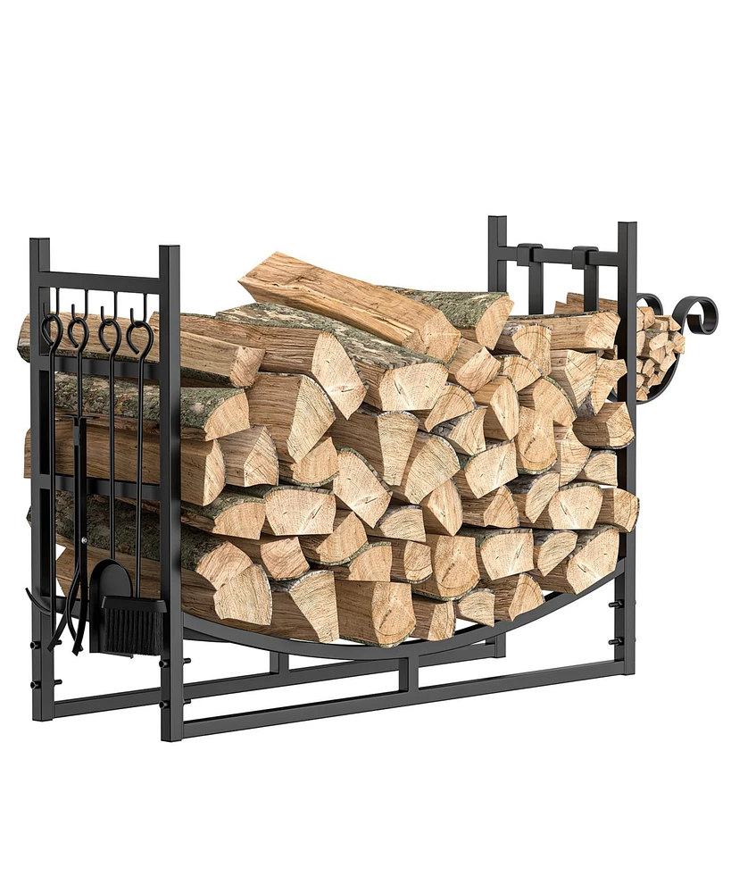 Sugift 33.5in Steel Firewood Rack Fireplace Log Holder with Fireplace Tools