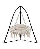 Gouun Hand-Woven Rope Hanging Chair with Thick Cushion and Folding Metal Frame