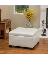 The Pop Home Faux Leather Square Storage Ottoman Bench for Living Room, Bedroom, or Entryway-The