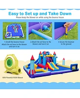 Costway Rocket Theme Inflatable Water Slide Park with 2 Slides Splash Pool & 950W Blower