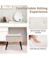 Costway Velvet Vanity Stool Ottoman with Storage Solid Wood Legs Flip-Up Top for Entryway