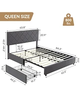 gaomon Queen Size Platform Bed Frame with Adjustable Headboard and 4 Storage Drawers