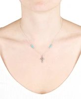 Simulated Turquoise Openwork Cross Pendant Necklace, 16" + 2" extender