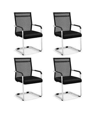 Costway Office Guest Chairs Set of 4 with Metal Sled Base & Armrests Mesh Reception Chair