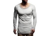 Leif Nelson Men's Slim Fit CrewNeck Long T-Shirt | Classic Stylish Longsleeve Round Neck Tee Grey 2XL-Size