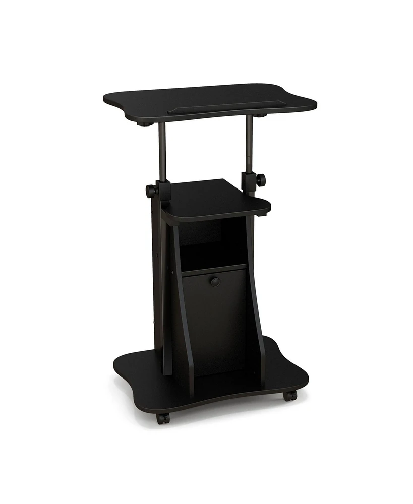 Gouun Adjustable Mobile Standing Desk Cart with Tilt Desktop and Cabinet