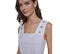 Karl Lagerfeld Paris Women's Motif-Embellished Square-Neck Sleeveless Top