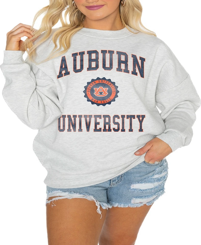 Gameday Couture Women's Steel Auburn Tigers Good Vibes Premium Fleece Drop Shoulder Pullover Sweatshirt