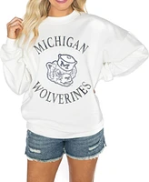 Gameday Couture Women's White Michigan Wolverines Good Vibes Premium Fleece Drop Shoulder Pullover Sweatshirt