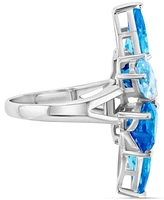 Blue Cubic Zirconia Mixed Cut Cluster Statement Ring Sterling Silver