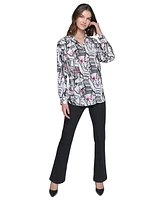 Karl Lagerfeld Paris Women's Printed Oversized Button-Front Top