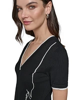 Karl Lagerfeld Paris Women's Embroidered Logo V-Neck T-Shirt Dress