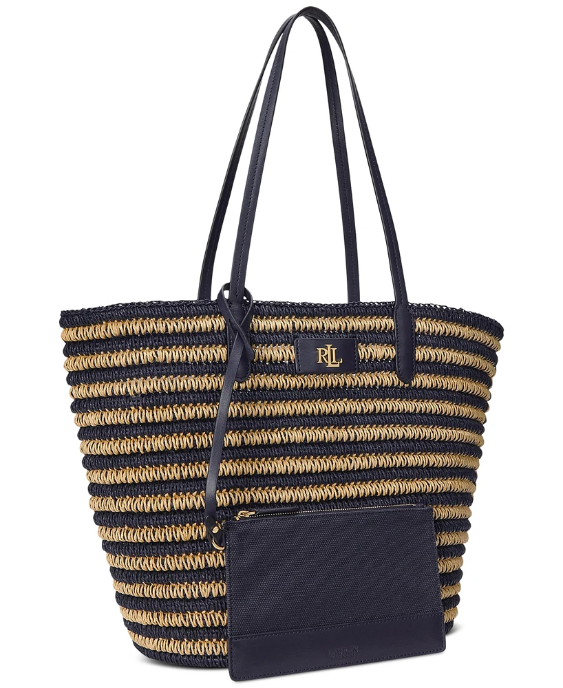 Lauren Ralph Striped Straw Brie Tote Bag