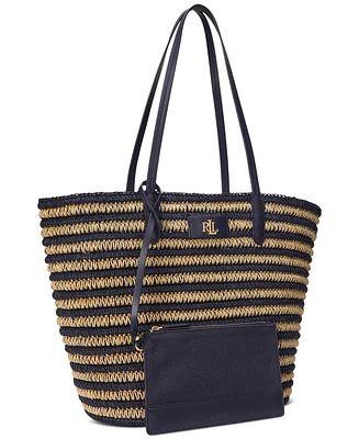 Lauren Ralph Striped Straw Brie Tote Bag