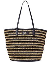 Lauren Ralph Striped Straw Brie Tote Bag