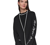 Karl Lagerfeld Paris Women's Contrast-Trim Logo Duster Cardigan