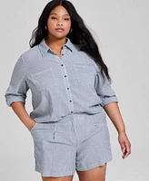 Now This Trendy Plus Size Striped Button Front Shirt Striped Shorts Exclusively At Macys