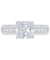 Cubic Zirconia Princess Cut Channel Bridal Set Sterling Silver