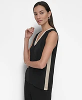 Dkny Petite Contrast-Trim V-Neck Sleeveless Top