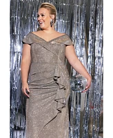 Xscape Plus Sweetheart-Neck Off-The-Shoulder Metallic Gown