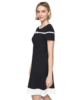 Karl Lagerfeld Paris Women's Round-Neck Bow-Trim A-Line Dress