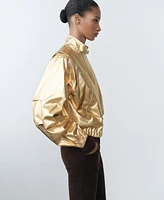 Mango Women's Metallic Denim Bomber Jacket