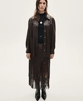 Mango Women's Leather-Effect Fringed Overshirt