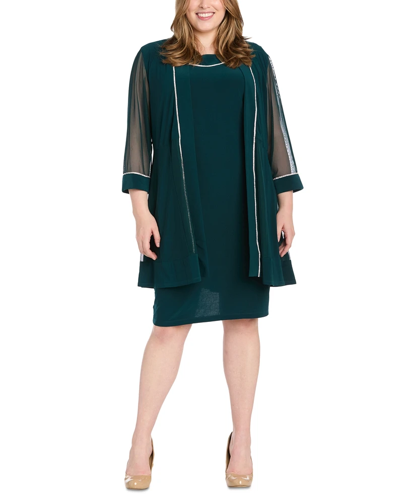 R & M Richards Plus Rhinestone-Trim Jacket Sheath Dress
