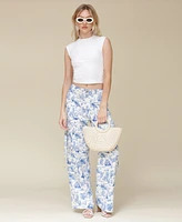 Avec Les Filles Women's Oceanic-Print Wide-Leg Cargo Pants