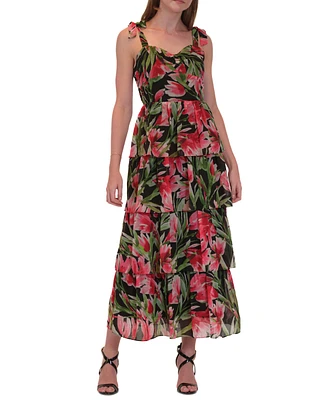 julia jordan Women's Printed Sweetheart-Neck Sleeveless Dress