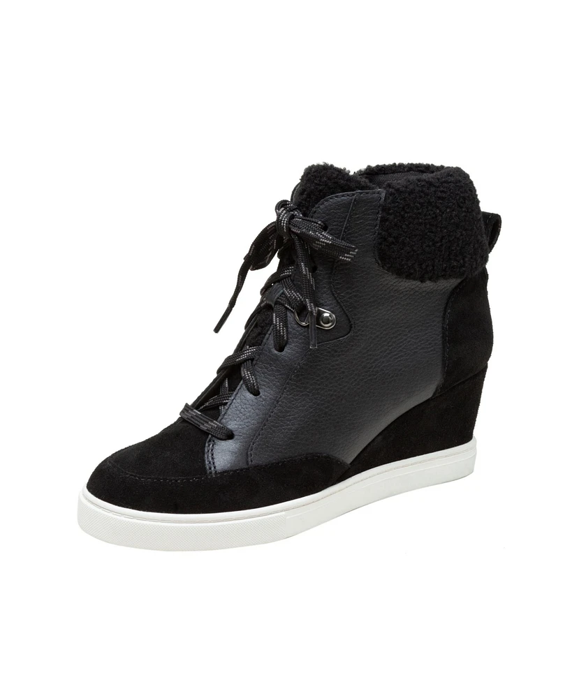 Linea Paolo Arden Faux Shearling Trimmed Wedge Sneakers